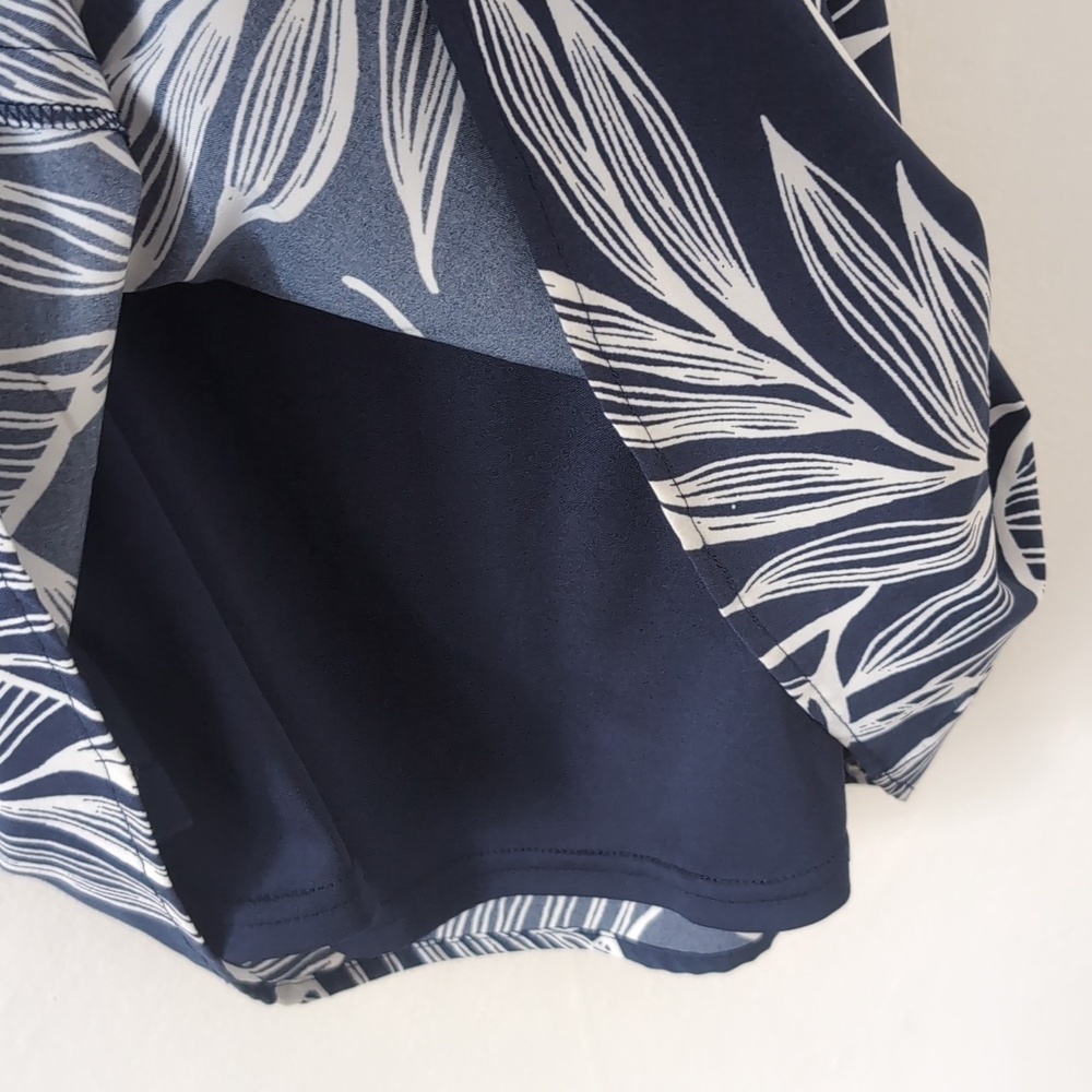 Favlux Cotton Navy White Tropical Leaf Print Cropped Mini Sun Dress Sz Medium - Picture 5 of 9